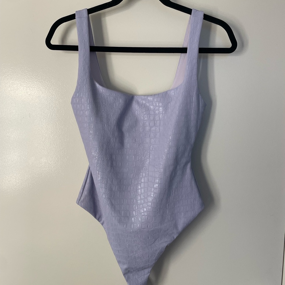 Naked Wardrobe Lavender faux leather Bodysuit